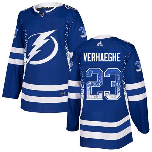 Adidas Tampa Bay Lightning Men 23 Carter Verhaeghe Blue Home Authentic Drift Fashion Stitched NHL Jersey